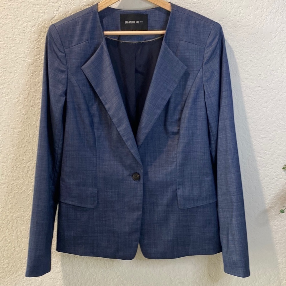 LAFAYETTE 148 NY Blue Virgin Wool Blend One Button Blazer - Size 8